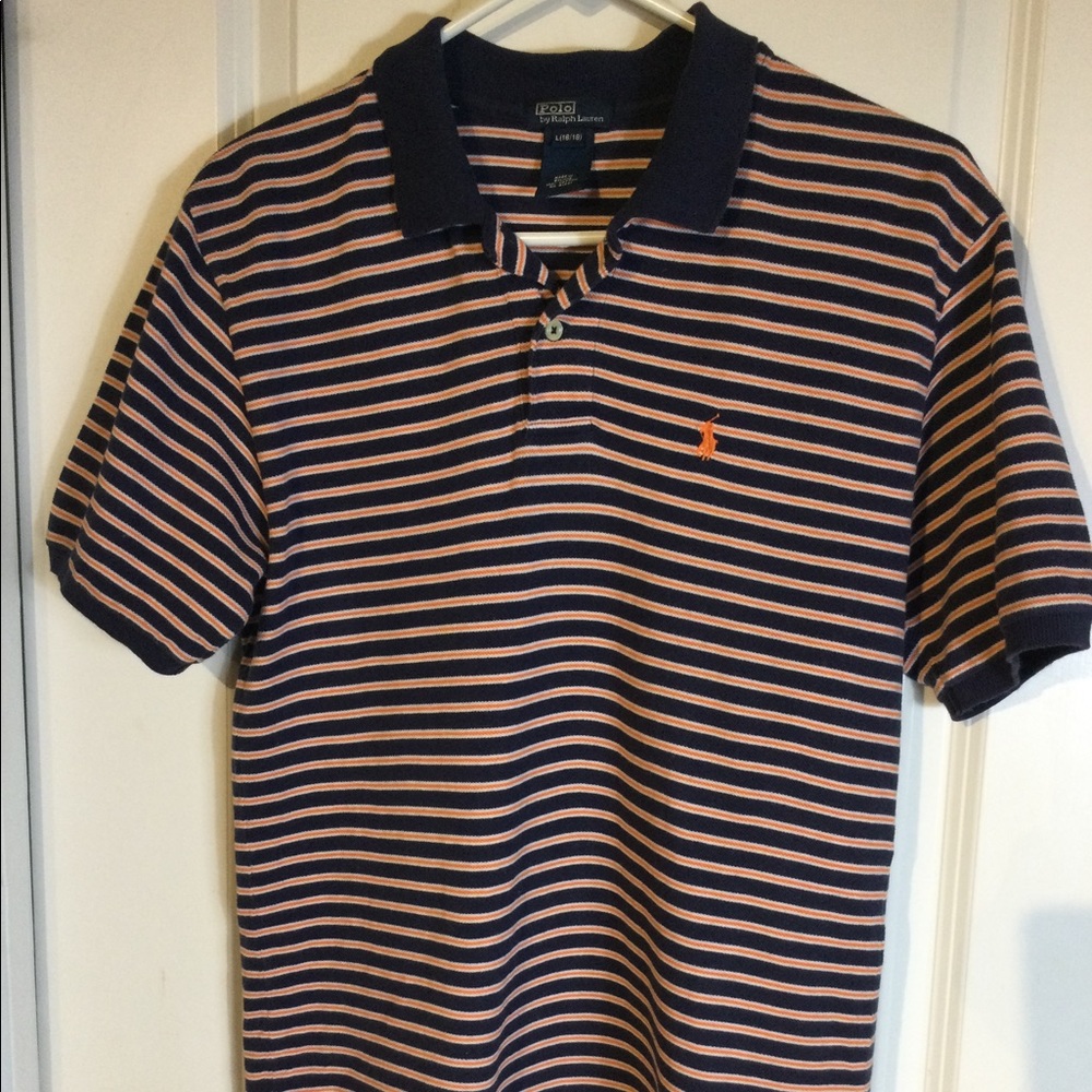 💥Polo Ralph Lauren Boy Navy and Orange Striped Shirt